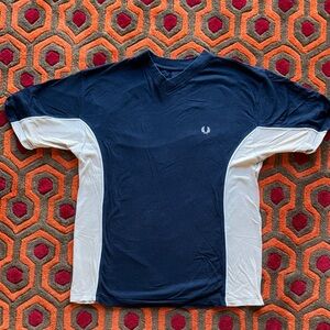 MAKE OFFER Fred Perry Navy and Off-White Shirt Tee Men's Medium